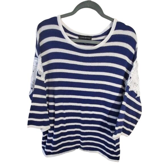 LANE Bryant lace inset striped sweater plus 14/16 1X - Picture 1 of 6